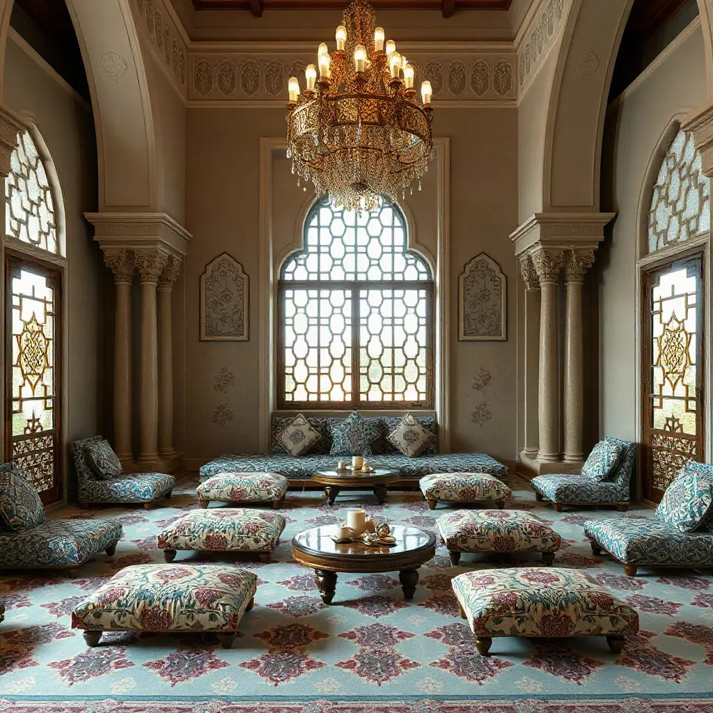 Traditional Arabic majlis upholstery and seating design in Qatar